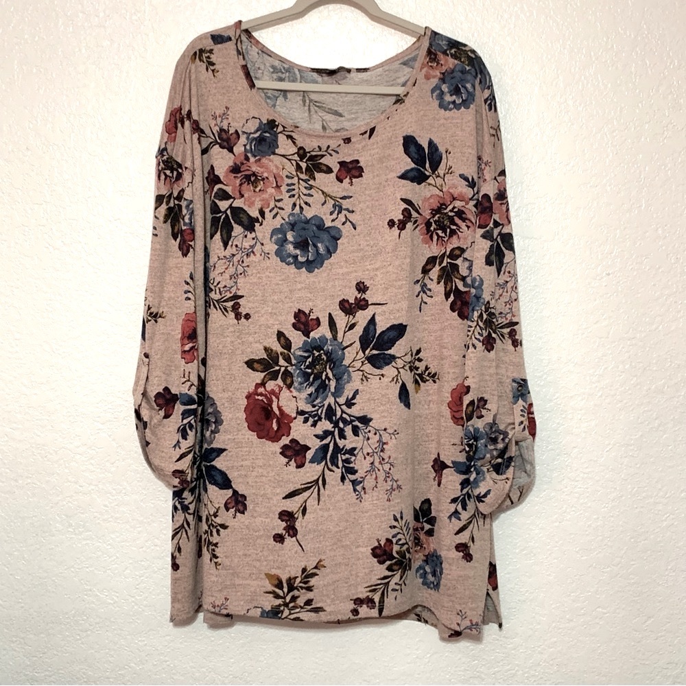 Lane Bryant Floral Tee Shop 3/4 Sleeve T-Shirt Casual Blouse Plus Size 26/28 Top